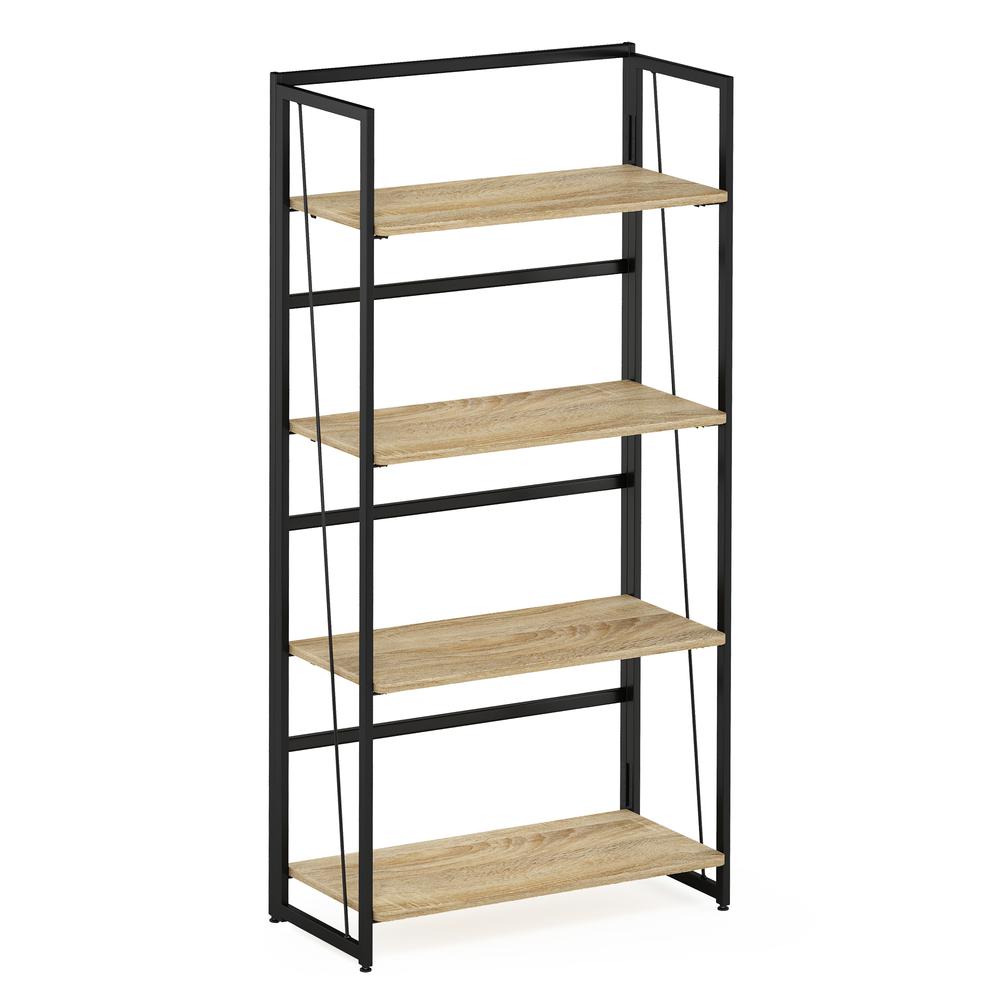 Furinno Riau No Tool Metal Frame Bookcase, 4-Tier, Sonoma Oak/Black