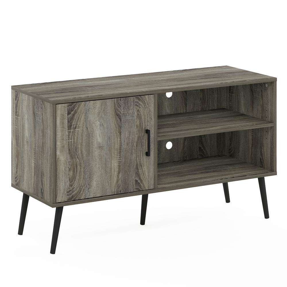 Furinno Claude Mid Century Style TV Stand with Wood Legs, One Cabinet Two Shelves, French Oak Grey