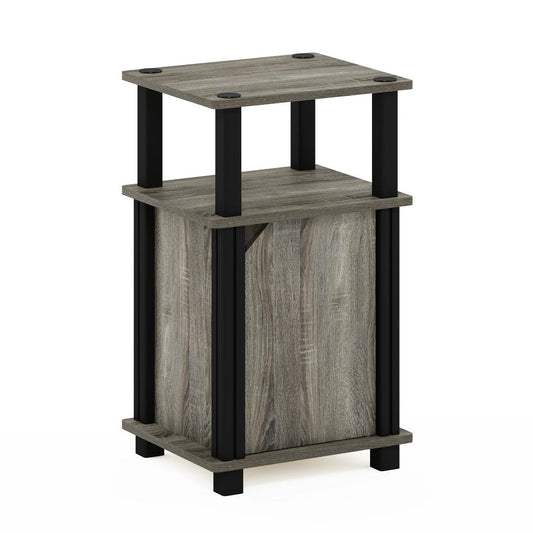 Furinno Just 3-Tier End Table with Door, French Oak/Black