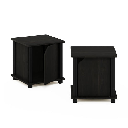 Furinno Simplistic End Table with Storage Set of 2, Espresso/Black