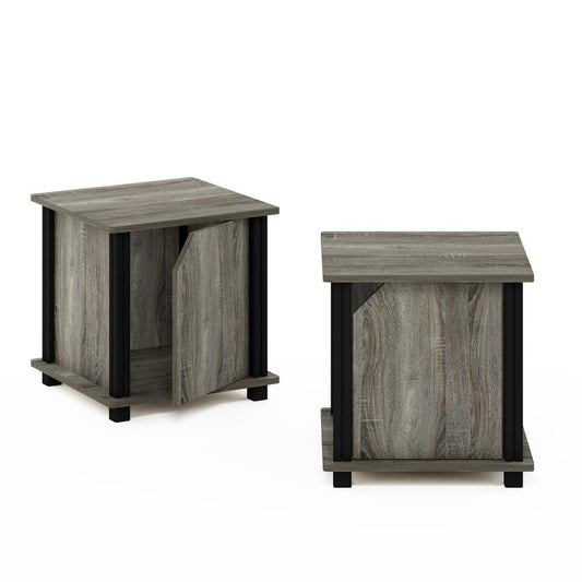 Furinno Simplistic End Table with Storage Set of 2, French Oak/Black