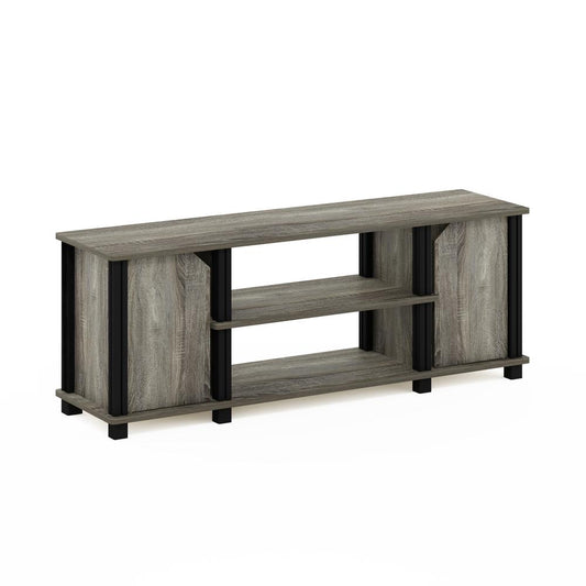 Furinno Simplistic TV Stand with Shelves and Storage, French Oak/Black