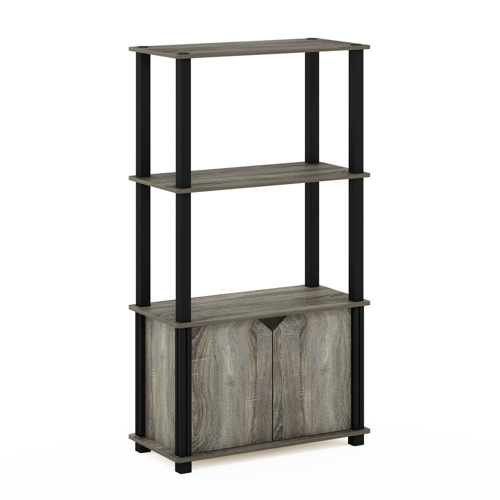 Furinno Go Green 4-Tier Multipurpose Display Shelf with Door, French Oak Grey/Black