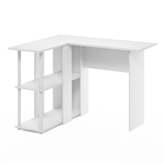 Abbott L-Shape Desk with Bookshelf, White/White