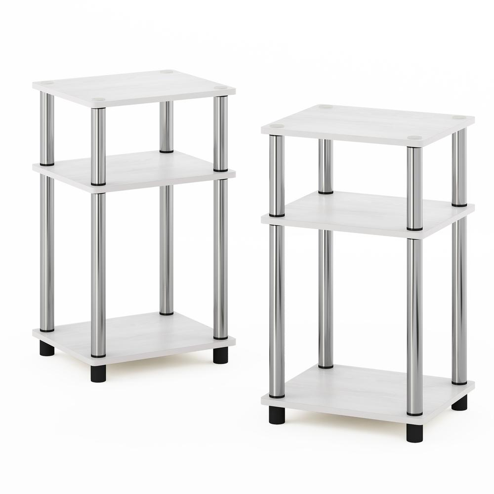 Furinno Just 3-Tier Turn-N-Tube End Table, 2-Pack, White Oak/Chrome