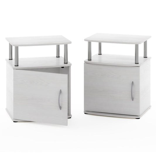 Furinno JAYA Utility Design End Table, White Oak, Stainless Steel Tubes