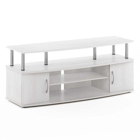 Furinno JAYA Large Entertainment Center Hold up to 55-IN TV, White Oak, Stainless Steel Tubes