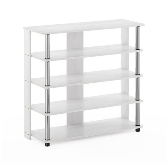 Furinno Turn-N-Tube 5 Tier Wide Shoe Rack, White Oak, Stainless Steel Tubes