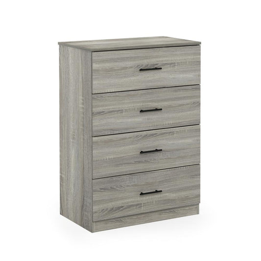 Furinno Tidur Simple Design 4-Drawer Dresser with Handle, French Oak Grey