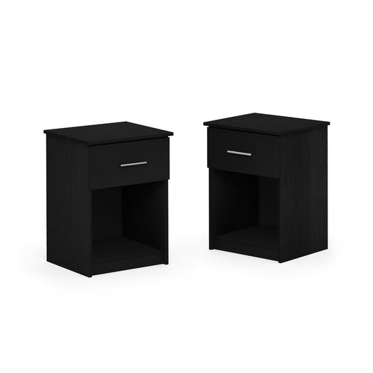 Furinno Tidur Nightstand with Handle with One Drawer, Set of 2, Americano