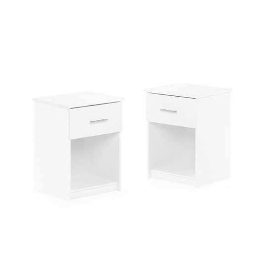 Furinno Tidur Nightstand with Handle with One Drawer, Set of 2, Solid White