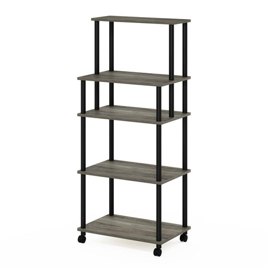 Furinno Turn-N-Tube5-Tier Toolless Kitchen Storage Cart, French Oak Grey/Black