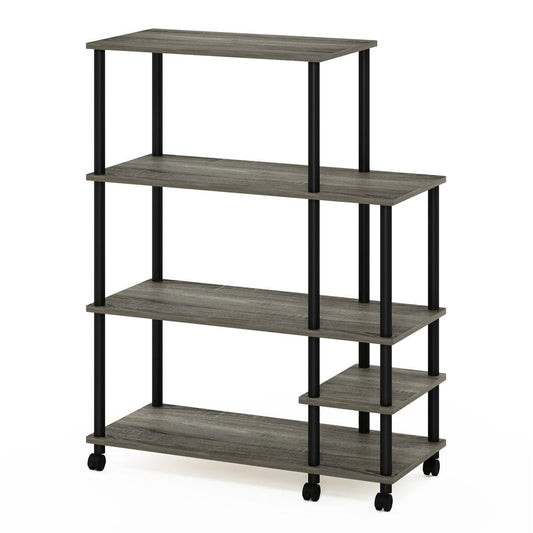 Furinno Turn-N-Tube 4-Tier Toolless Kitchen Wide Storage Shelf Cart, French Oak Grey/Black