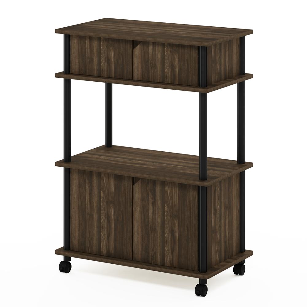 Furinno Turn-N-Tube Toolless Storage Cart with Cabinet, Columbia Walnut/Black