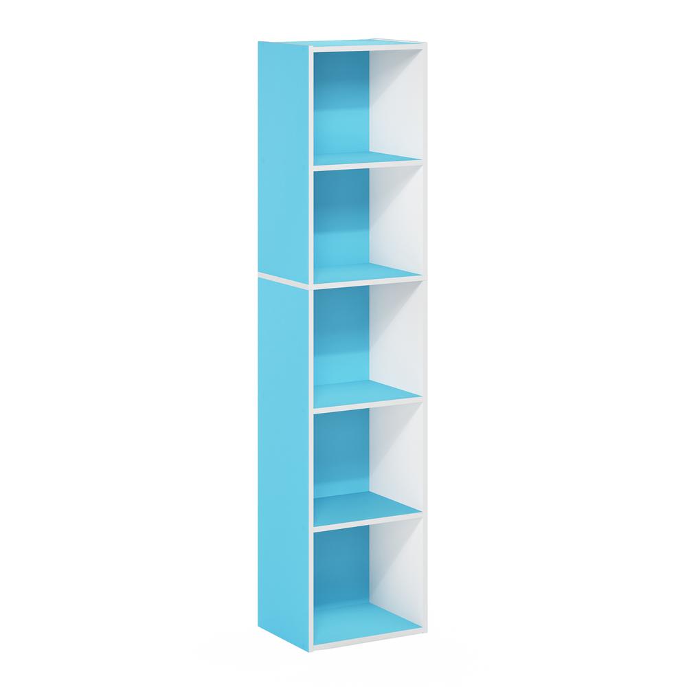 Furinno Pasir 5-Tier Open Shelf Bookcase, Light Blue/White