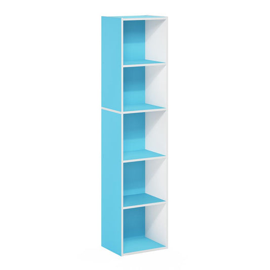 Furinno Pasir 5-Tier Open Shelf Bookcase, Light Blue/White