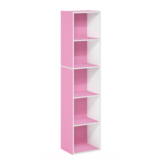 Furinno Pasir 5-Tier Open Shelf Bookcase, Pink/White