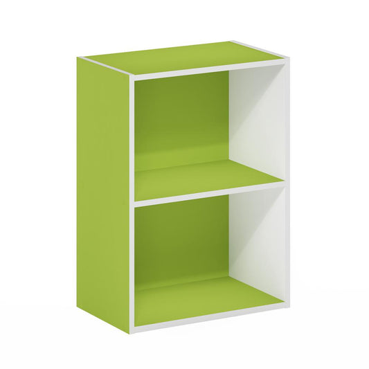 Furinno Luder 2-Tier Open Shelf Bookcase, Green/White