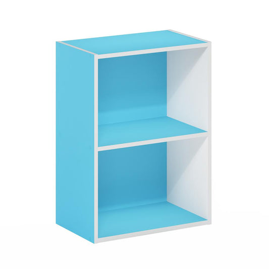 Furinno Luder 2-Tier Open Shelf Bookcase, Light Blue/White