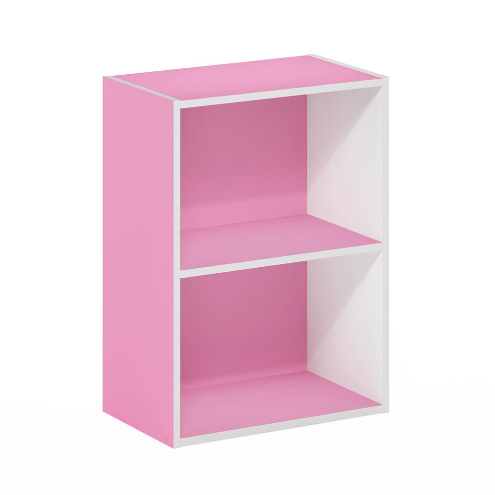 Furinno Luder 2-Tier Open Shelf Bookcase, Pink/White