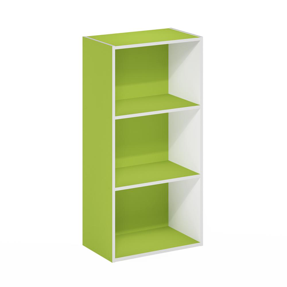 Furinno Luder 3-Tier Open Shelf Bookcase, Green/White