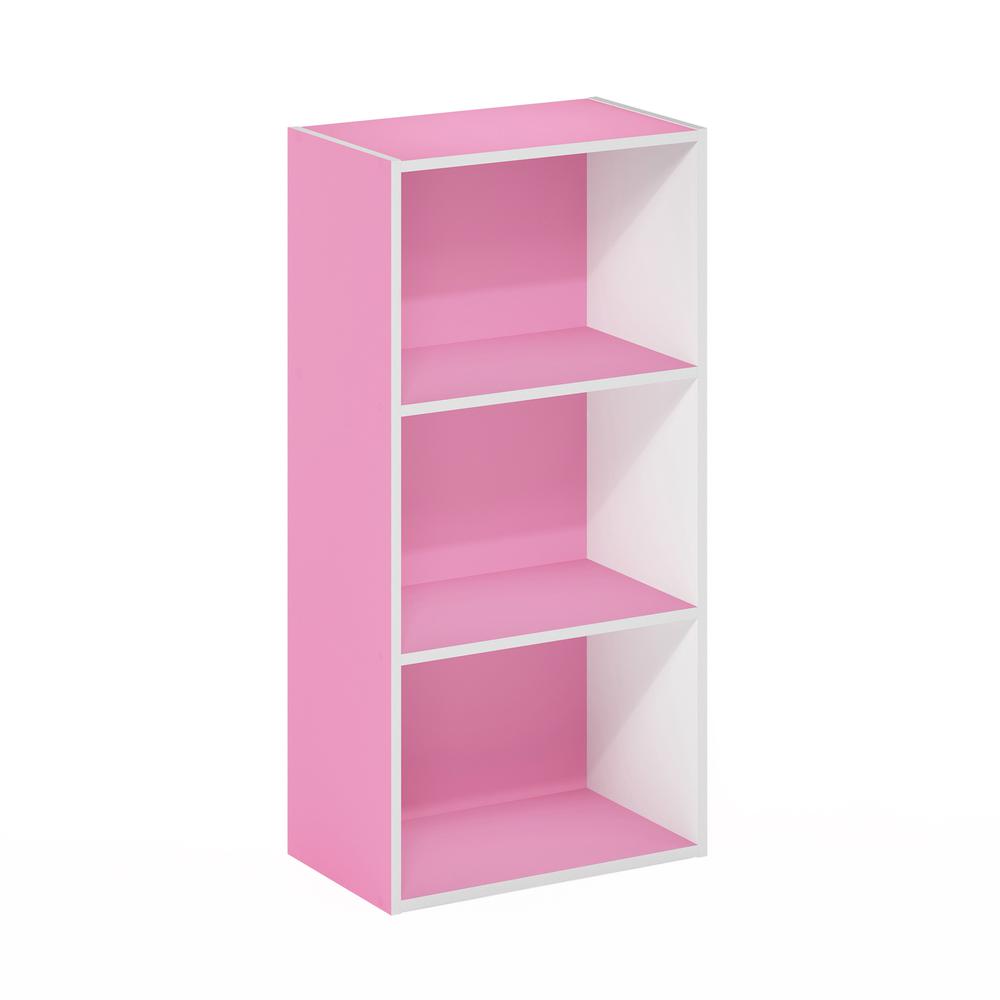 Furinno Luder 3-Tier Open Shelf Bookcase, Pink/White