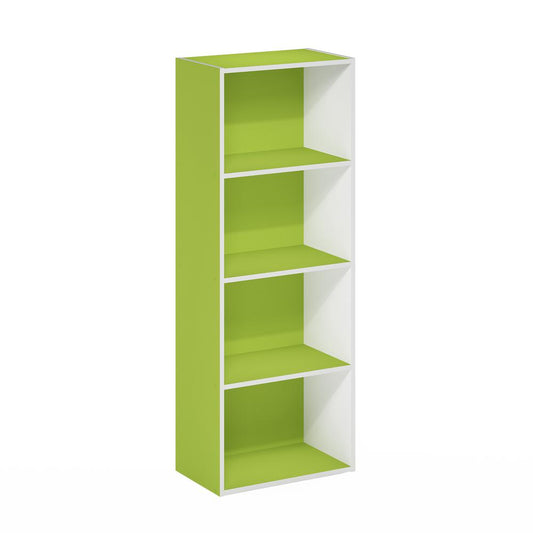 Furinno Luder 4-Tier Open Shelf Bookcase, Green/White