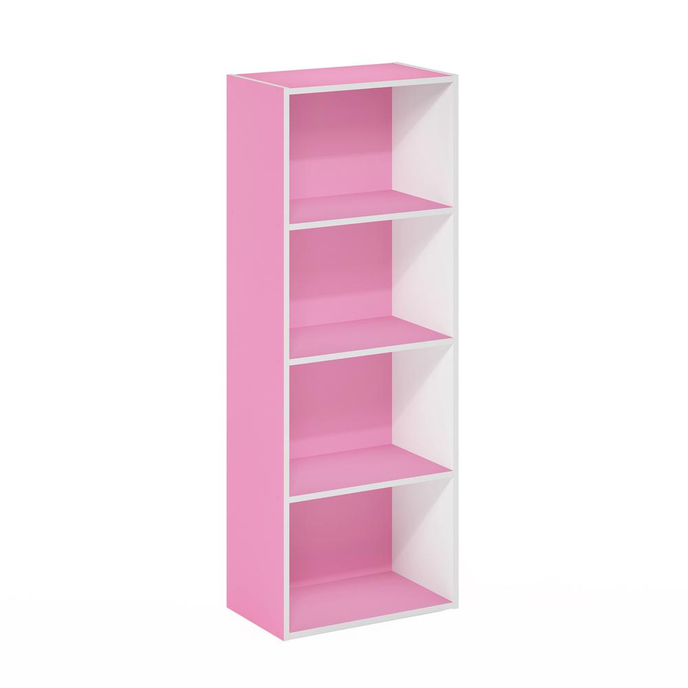 Furinno Luder 4-Tier Open Shelf Bookcase, Pink/White