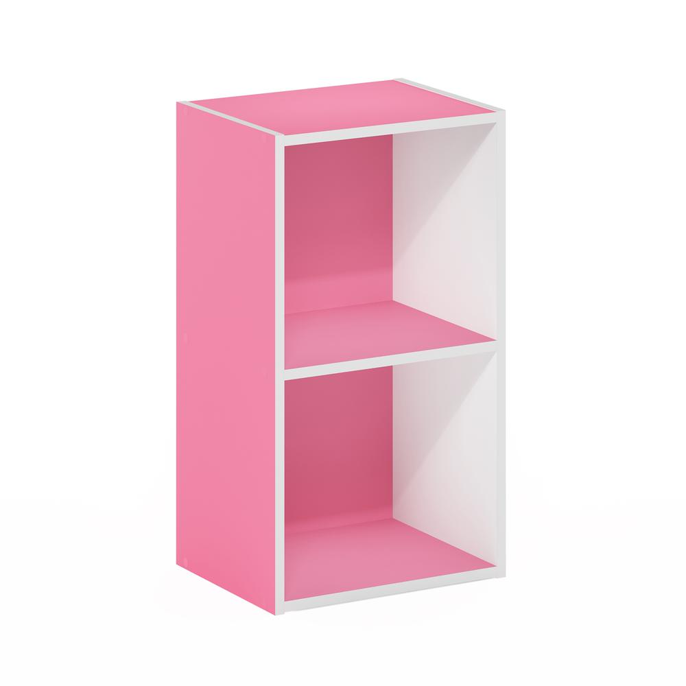 Furinno Pasir 2-Tier Open Shelf Bookcase, Pink/White