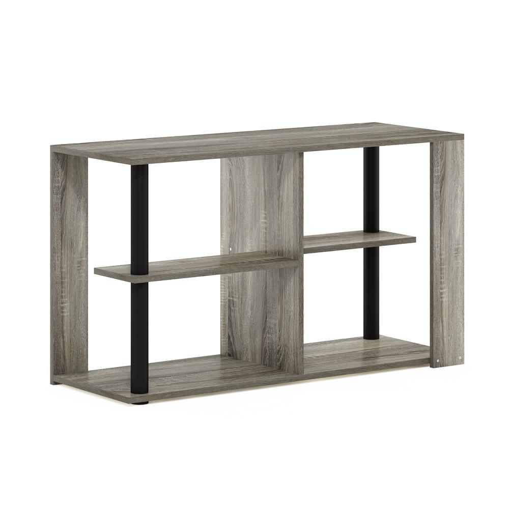 Furinno Romain Narrow Coffee Table with Shelves, French Oak/Black