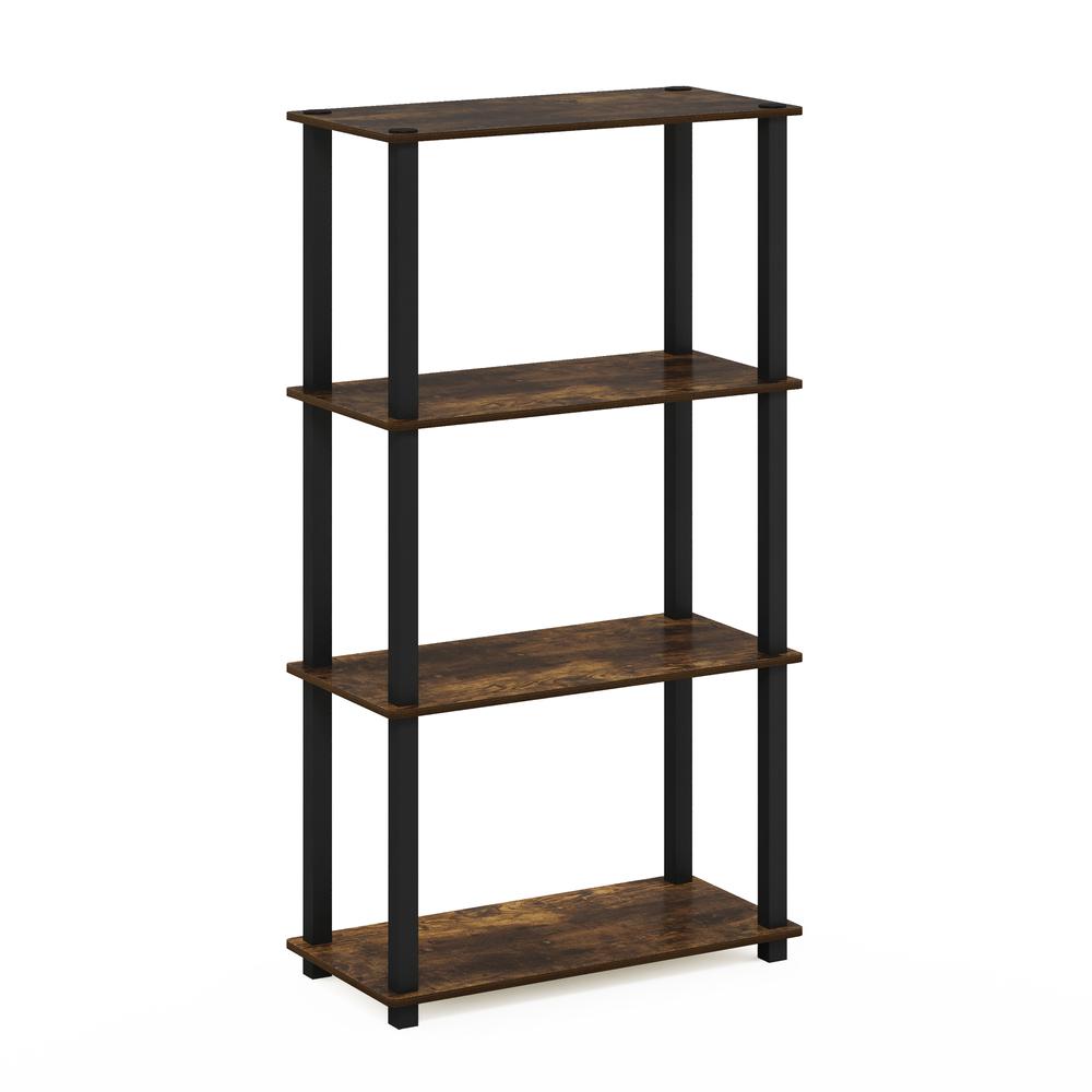 Furinno Turn-S-Tube 4-Tier Multipurpose Shelf Display Rack with Square Tube, Amber Pine/Black