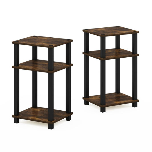 Furinno Just 3-Tier Turn-N-Tube End Table, 2-Pack, Amber Pine/Black