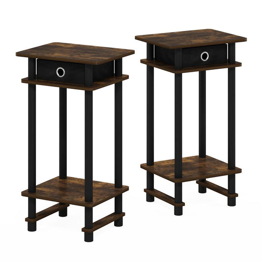 Furinno 2-17017 Turn-N-Tube Tall End Table with Bin, Amber Pine/Black/Black, Set of 2