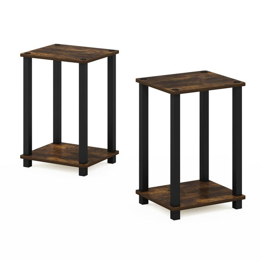 Simplistic End Table, Small, Set of 2, Amber Pine/Black