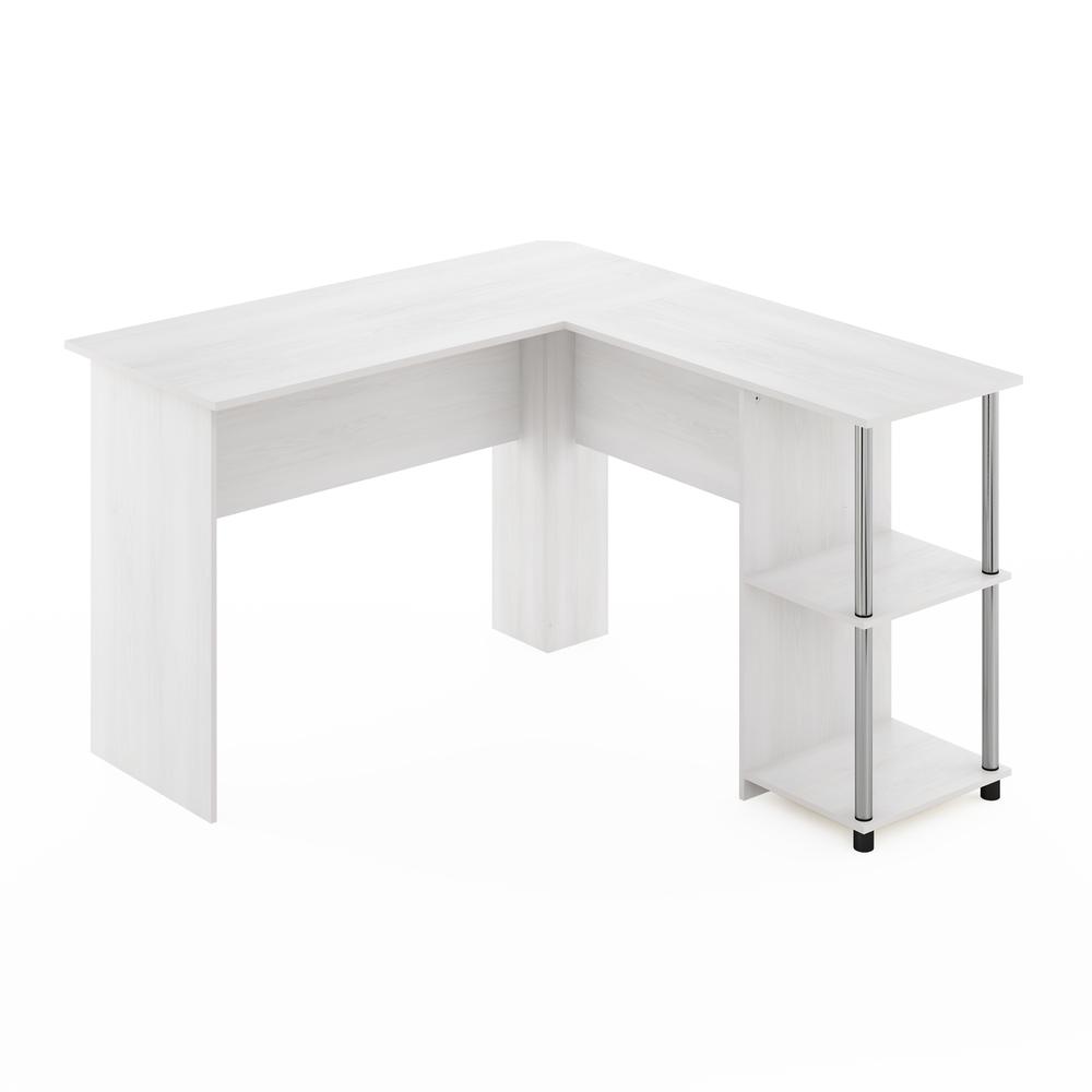 Furinno L-Shape Desk with Stainless Steel Tubes, White Oak