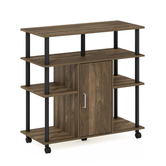 Furinno Helena 4-Tier Utility Kitchen Island and Storage Cart on wheels, Columbia Walnut/Black