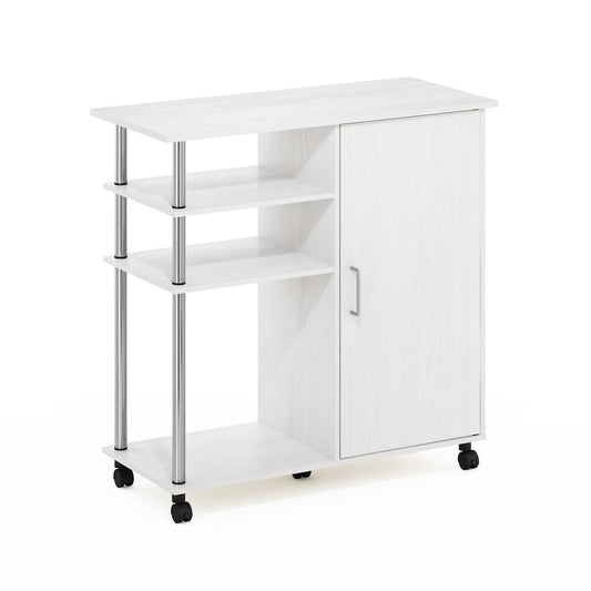 Furinno Helena 4-Tier Utility Kitchen Island and Storage Cart on wheels with Stainless Steel Tubes, White Oak/Chrome