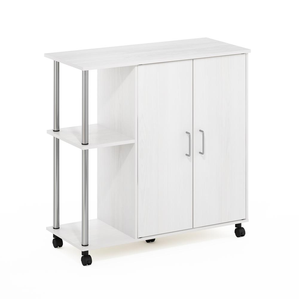 Furinno Helena 3-Tier Utility Kitchen Island and Storage Cart on wheels with Stainless Steel Tubes, White Oak/Chrome