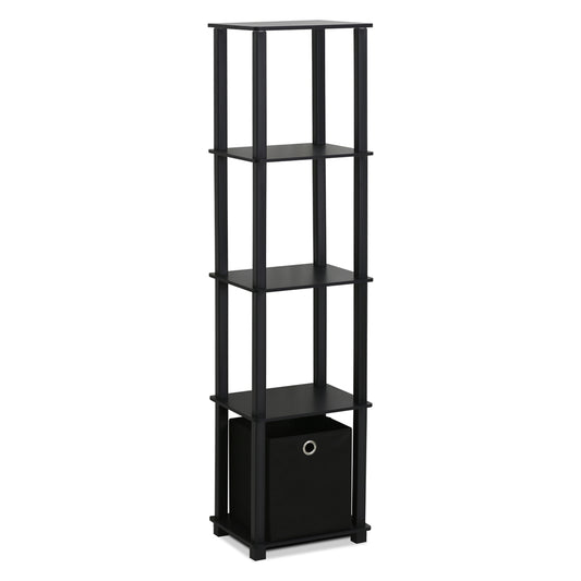 TNT No Tools 5-Tier Display Decorative Shelf with One Bin, Black,