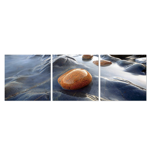 SeniA River Stream Rock 3-Panel MDF Framed Photography Triptych Print, 48 x16 -inch