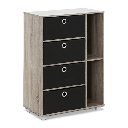 Multipurpose Storage Cabinet w/4 Bin-Type Drawers, French Oak Grey/Black