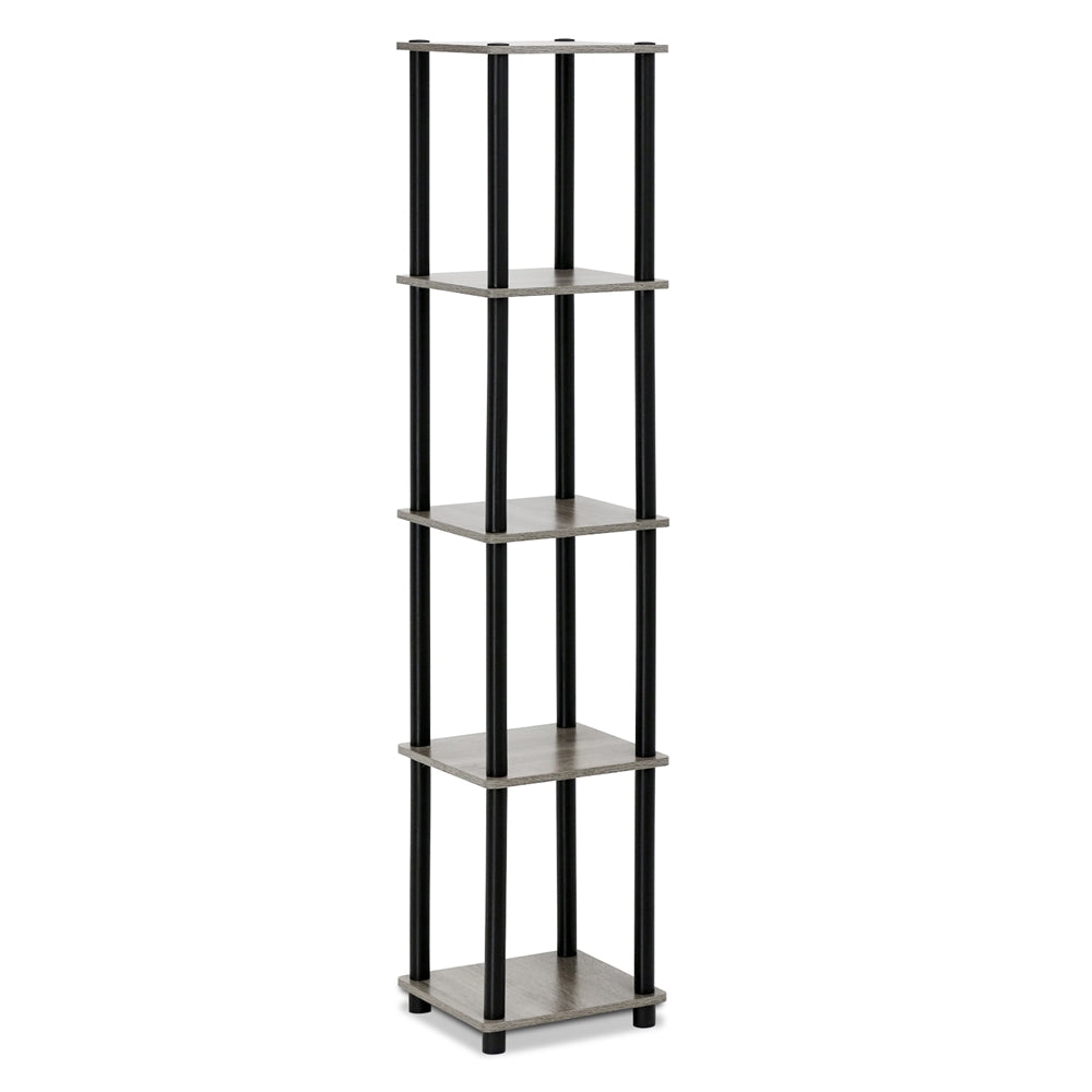 Turn-N-Tube 5-Tier Corner Square Rack Display Shelf, French Oak Grey/Black