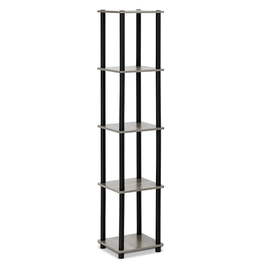 Turn-N-Tube 5-Tier Corner Square Rack Display Shelf, French Oak Grey/Black