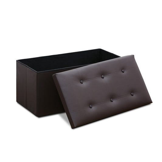 Modern Foldable Faux Leather Storage Bench, Espresso