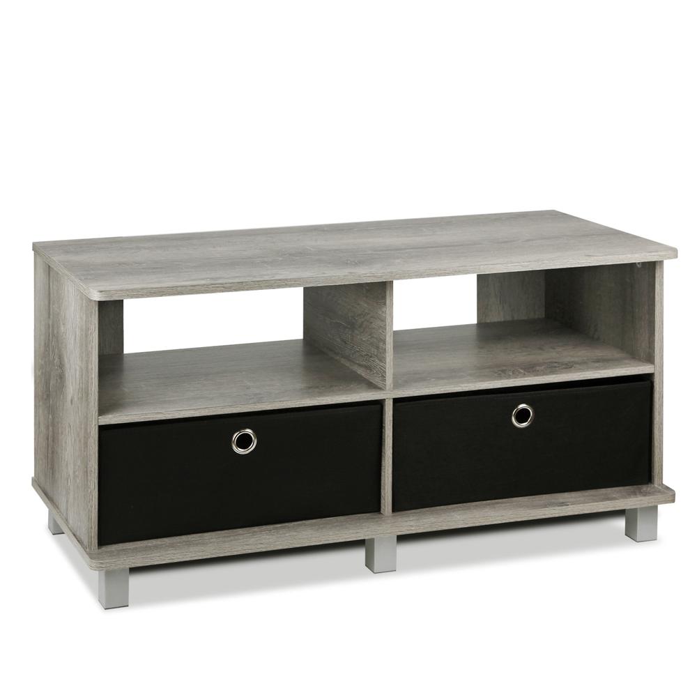 Furinno Andrey Entertainment Center with Bin Drawers, French Oak Grey/Black