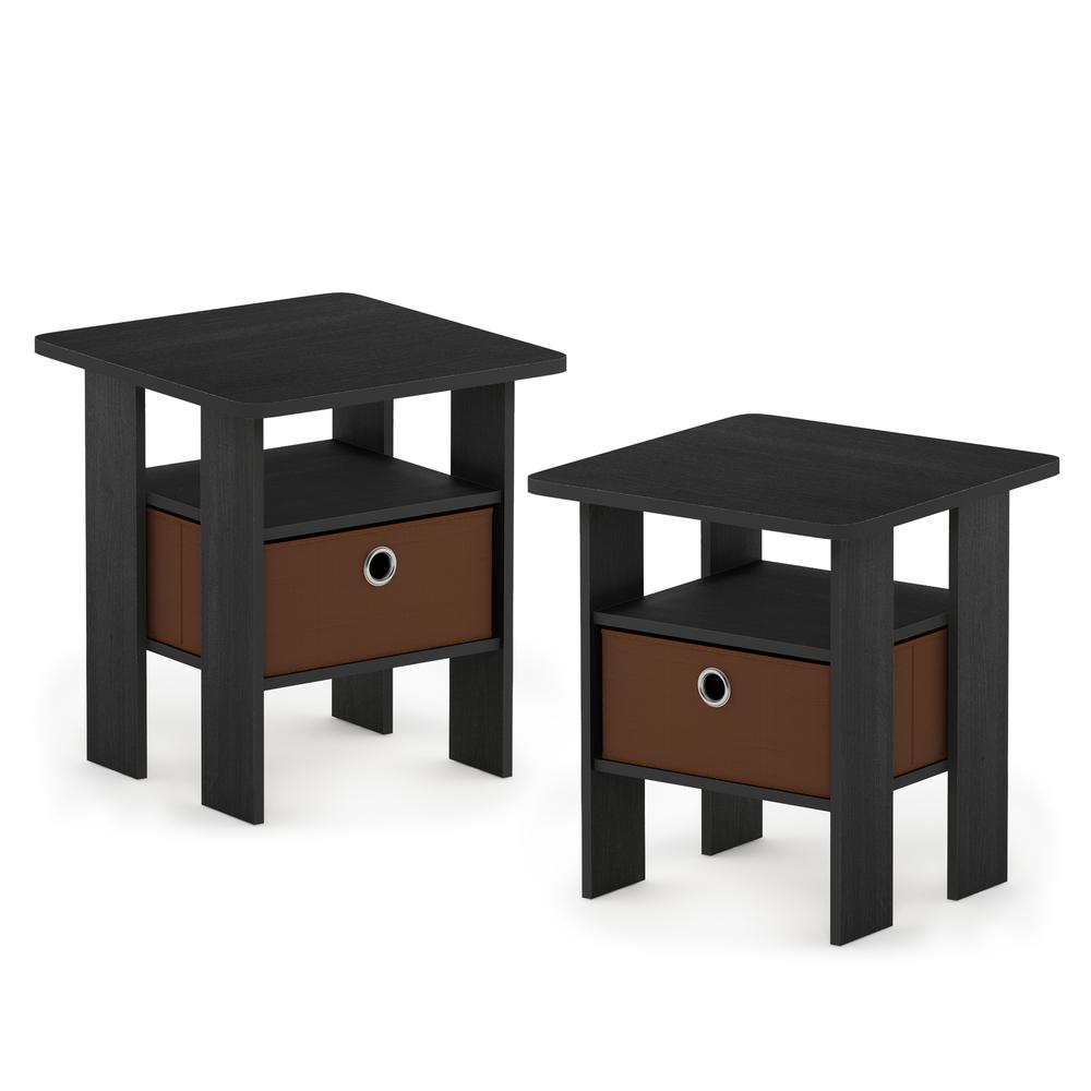 Furinno Andrey End Table Nightstand with Bin Drawer, Americano/Medium Brown, Set of 2