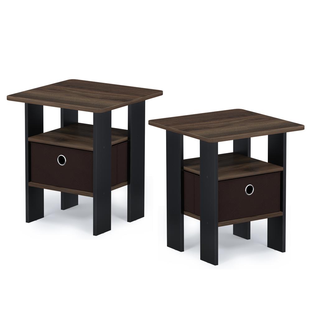 Furinno Andrey End Table Nightstand with Bin Drawer, Columbia Walnut/Dark Brown, Set of 2