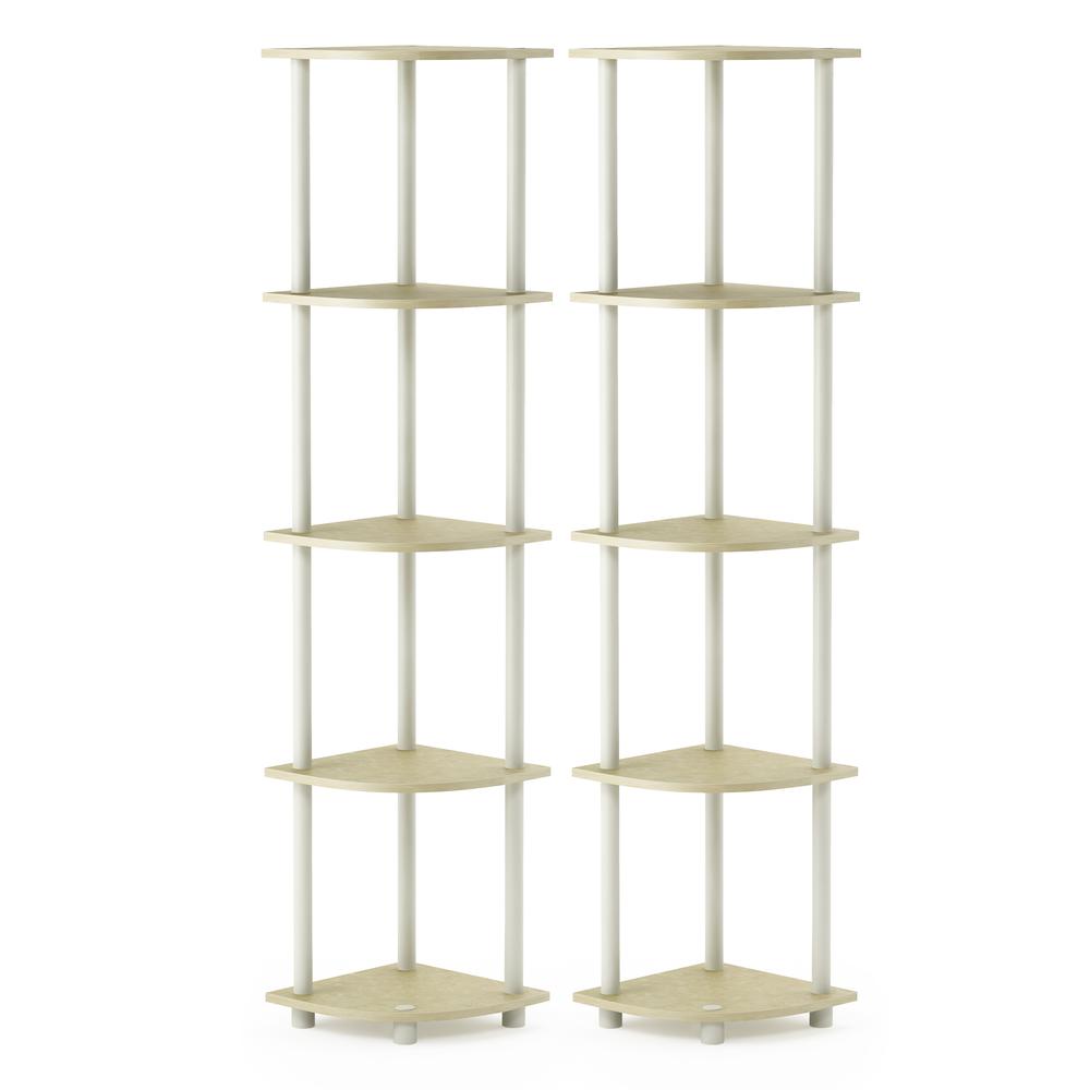 Furinno Turn-N-Tube 5 Tier Corner Display Rack Multipurpose Shelving Unit, Cream Faux Marble/White, Set of 2