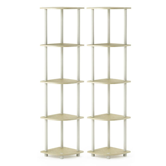 Furinno Turn-N-Tube 5 Tier Corner Display Rack Multipurpose Shelving Unit, Cream Faux Marble/White, Set of 2