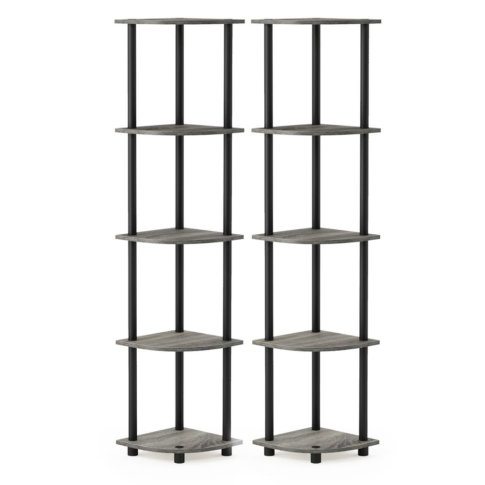 Furinno Turn-N-Tube 5 Tier Corner Display Rack Multipurpose Shelving Unit, French Oak Grey/Black, Set of 2